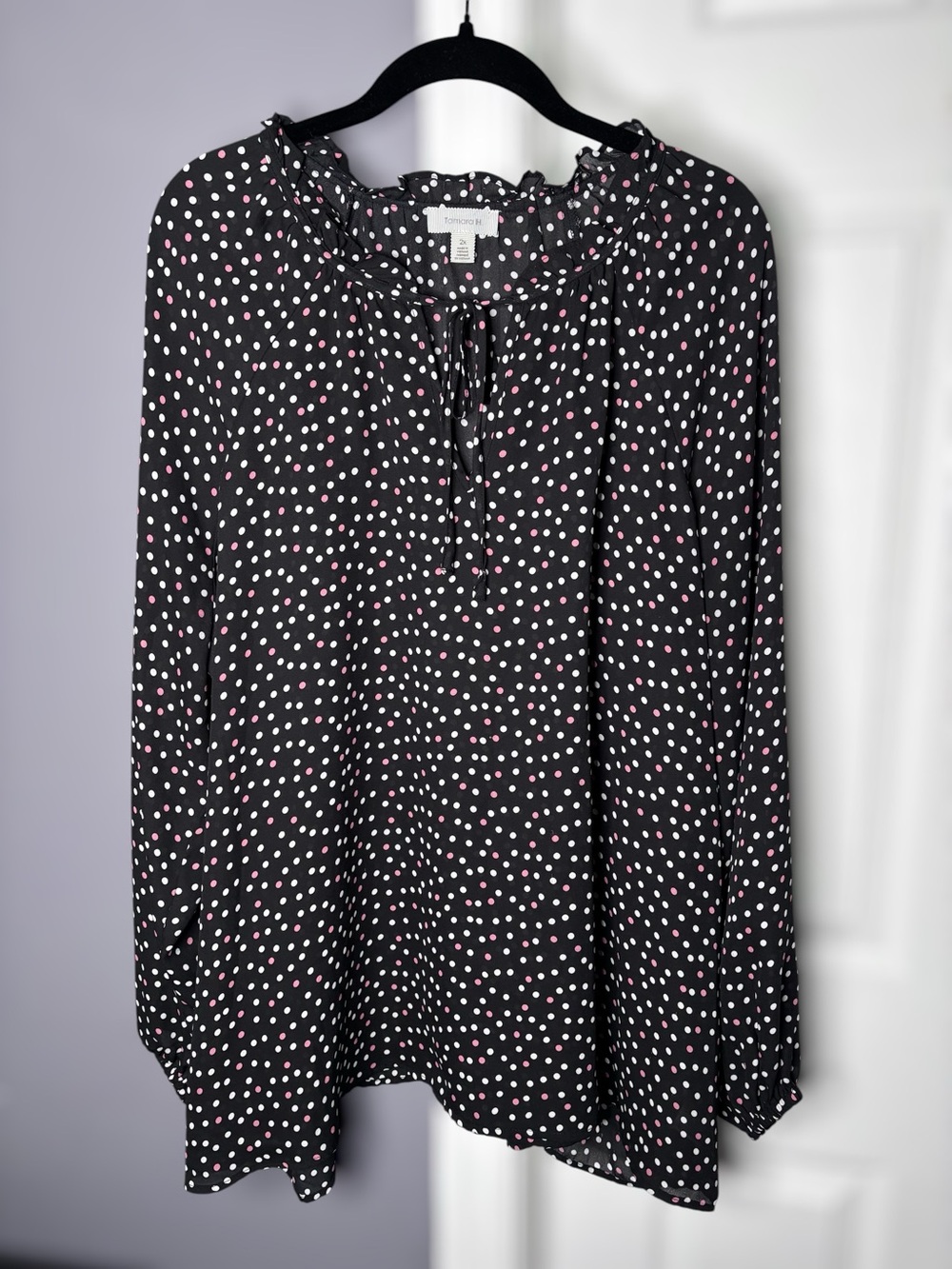 Tamara H Black Pink White Polka Dot Blouse 2X